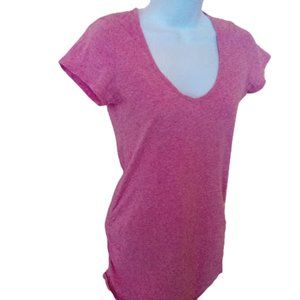 ---  Pale Pink V-Neck Tee with Ruching on the Sides